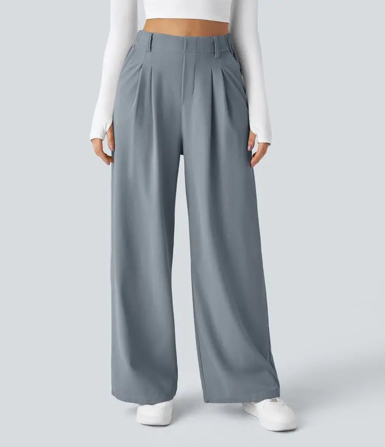 Halara Flex™ Široké Splývavé Proužkované Kalhoty s Vysokým Pasem a Postranními Kapsami