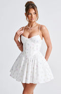 Analeigh Mini Šaty - Bílé Květinové Potisk