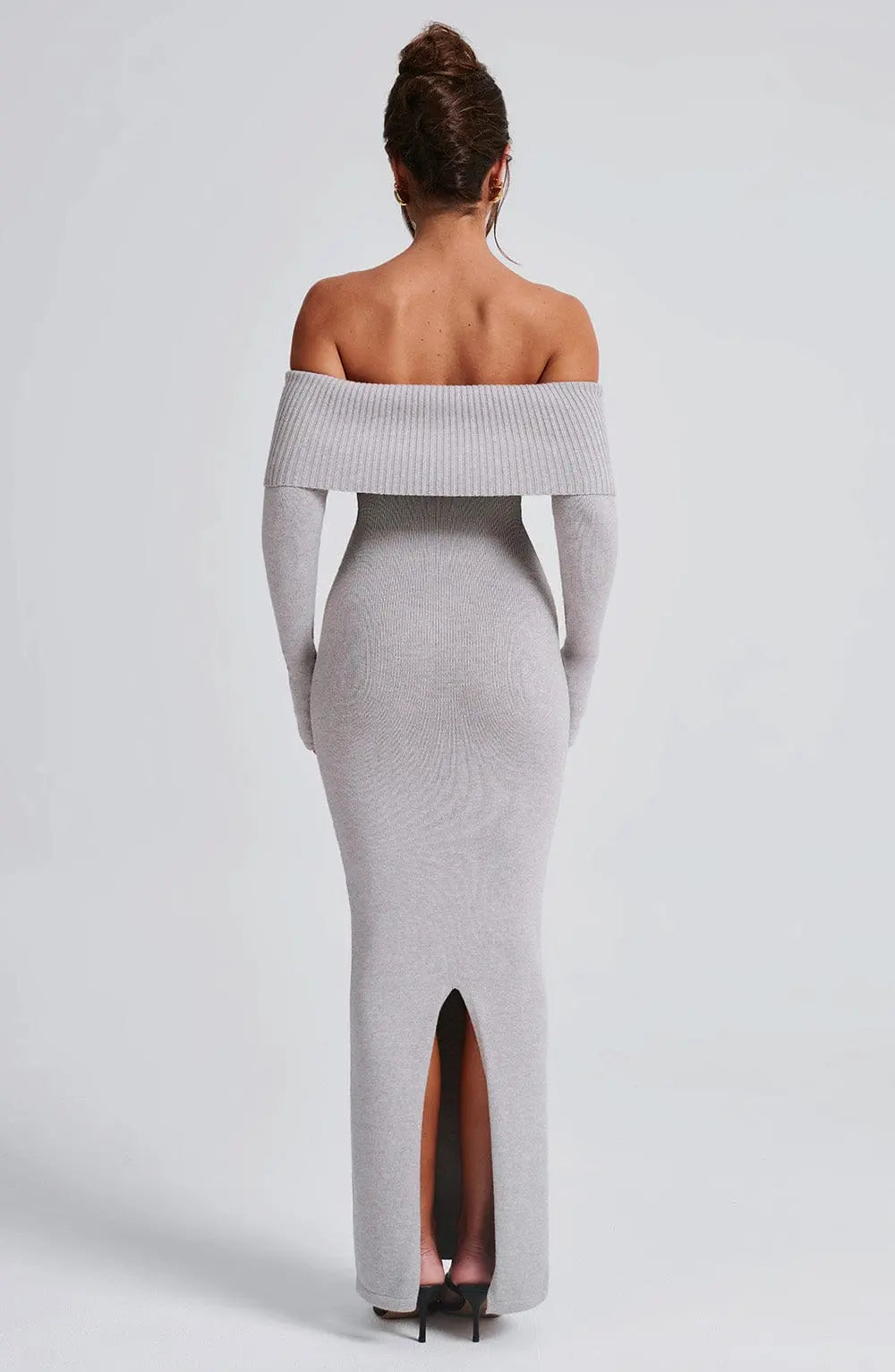 Dlouhé pletené šaty Beverley - Světle šedý melír