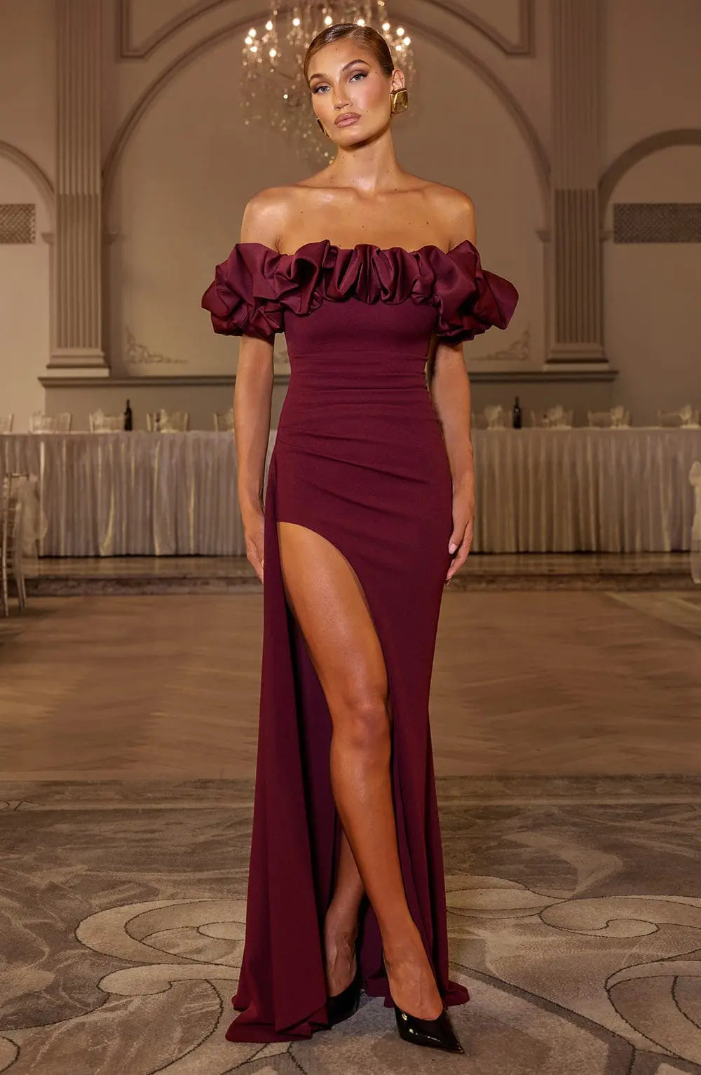 Elsie Maxi Šaty - Třešňový Lak