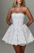 Evie Mini Šaty - Bílý Vícekvětinový Potisk