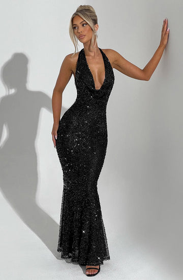 Lorena Maxi Šaty - Černá podšitá