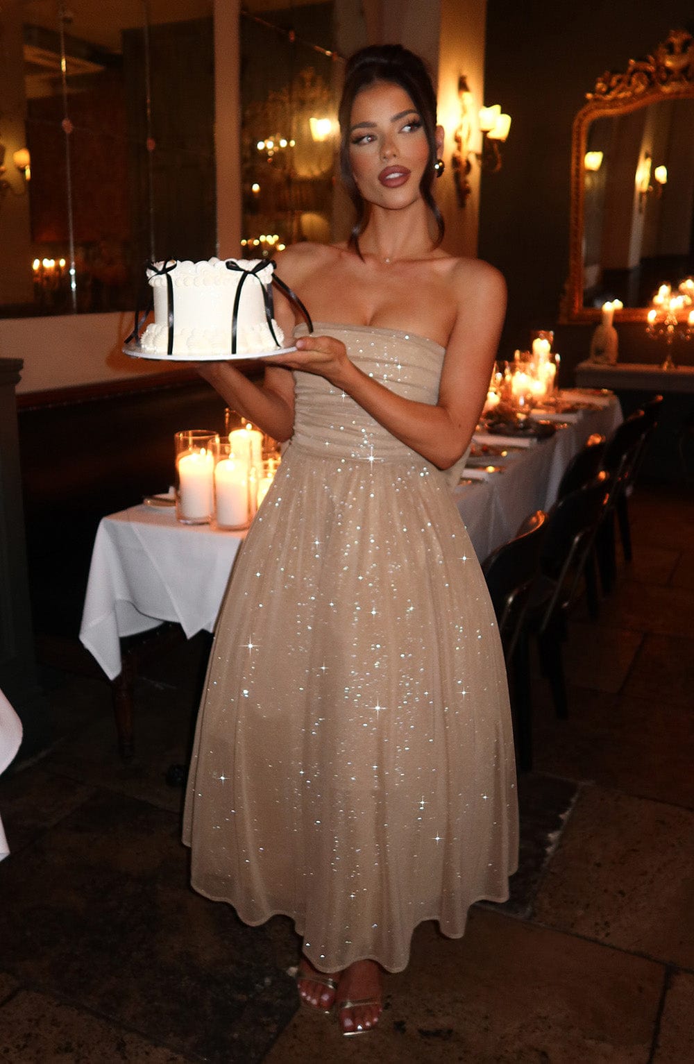 Marissa Midi Šaty - Zlatá Jiskra