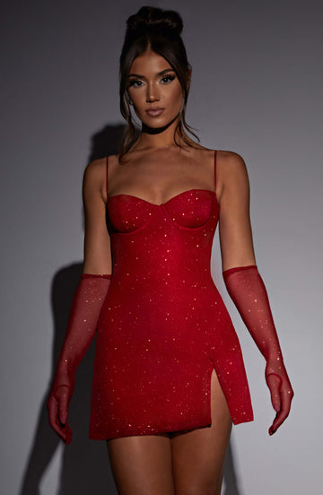 Pixie Mini Šaty - Červené Jiskření